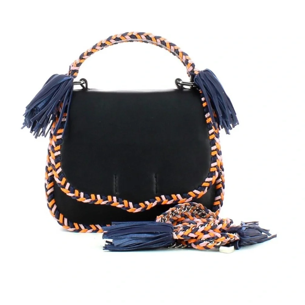 Rebecca Minkoff Chase Saddle Bag Braided Leather Navy, Orange, Lavender